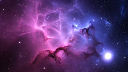 Wall Mural - vibrant seamlessly looping video of swirling nebula gas streams in a cosmic blend of pink, purple, a