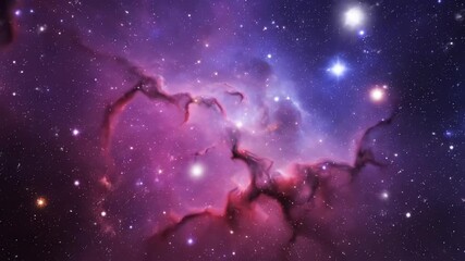 Wall Mural - vibrant seamlessly looping video of swirling nebula gas streams in a cosmic blend of pink, purple, a