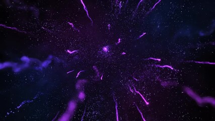 Wall Mural - violet pink sparkle burst in dark abstract space loop technology, power, background