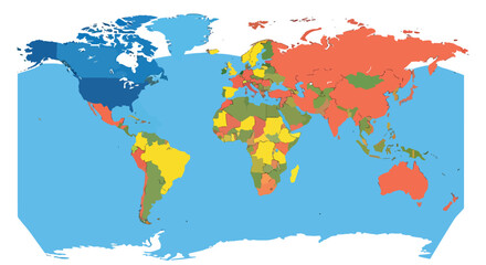 Naklejka na meble Colorful political world map with countries shaded in bright contrasting colors, vector infographic for teaching geography and global analysis.
