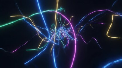 Wall Mural - wavy lines of vibrant neon light flow and intertwine in a captivating, seamlessly looping video seam