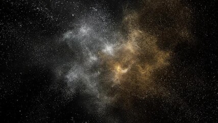 Wall Mural - abstract cosmic dust cloud of silver and gold particles, slowly drifting and merging in a seamless l