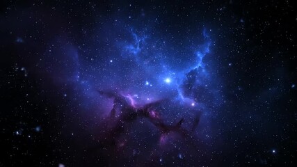 Wall Mural - Deep blue and purple abstract cosmic nebula with shimmering stardust particles, seamlessly looping video background effect, celestial, digital art