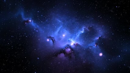 Wall Mural - Deep blue and purple abstract cosmic nebula with shimmering stardust particles, seamlessly looping video background dreamy, fluid, space
