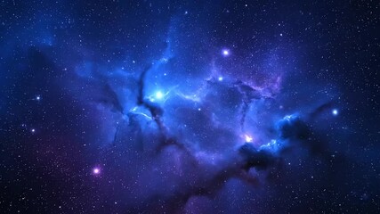 Wall Mural - Deep blue and purple abstract cosmic nebula with shimmering stardust particles, seamlessly looping video background science, effect, background