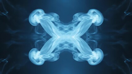 Wall Mural - Ethereal asymmetrical gaseous wisps of light blue and white drift and swirl in a seamlessly looping abstract background smoke, drift, fluid