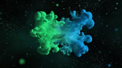 Wall Mural - ethereal green and blue cosmic particles slowly disperse and reform in an abstract, seamlessly loopi