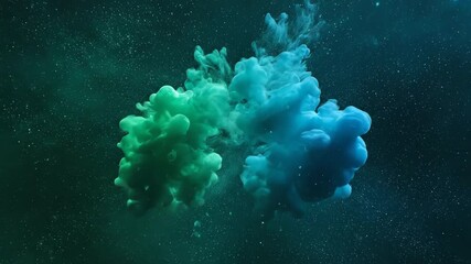 Wall Mural - ethereal green and blue cosmic particles slowly disperse and reform in an abstract, seamlessly loopi