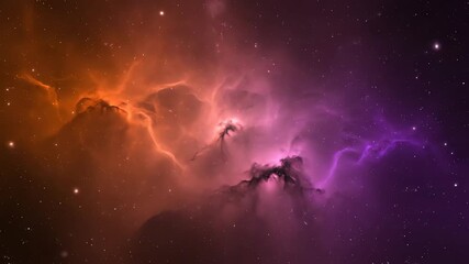 Wall Mural - expansive orange and purple cosmic waves flow gently in an abstract, seamlessly looping nebula lands