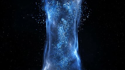 Wall Mural - glacial blue and silver sparkling particles slowly rise through an abstract cosmic column, a seamles