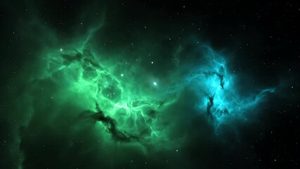Wall Mural - green and cyan ethereal gas clouds drift gently in an abstract cosmic expanse, creating a seamlessly