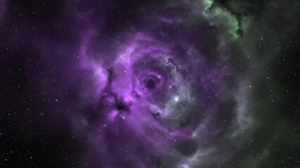 Wall Mural - psychedelic abstract deep space background with swirling purple and green cosmic dust, seamless loop