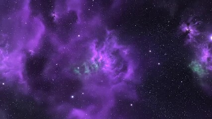 Wall Mural - psychedelic abstract deep space background with swirling purple and green cosmic dust, seamless loop
