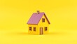 © Vi - Minimalist Paper House with Purple Roof Yellow Background