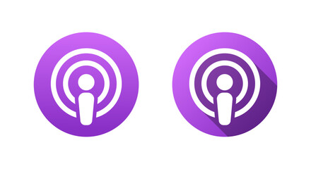 Podcast icon with long shadow. Audio streaming symbol. Sound content concept
