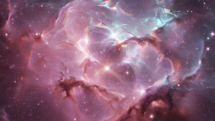 Wall Mural - a captivating seamlessly looping video of cosmic iridescent pink and aqua hues blending and refracti