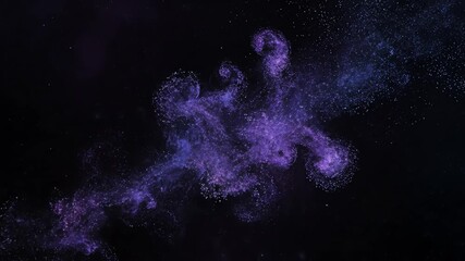 Wall Mural - A seamlessly looping video depicting shimmering purple blue cosmic dust motes, slowly floating and forming intricate, glowing patterns against a dark, abstract void spiritual, ambient, sapphire
