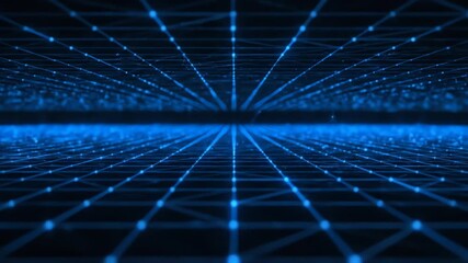 Wall Mural - A technological, seamlessly looping video featuring a blue starlight glow forming a grid of interconnected light lines, constantly regenerating website, universe, abstract