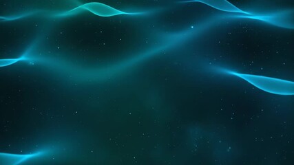 Wall Mural - A tranquil starlight glow forming soft, undulating waves of light in shades of teal and cyan, gracefully moving in a seamless loop galaxy, meditation, modern