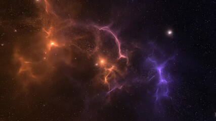 Wall Mural - a tranquil seamless loop of an abstract cosmic fog, featuring soft, glowing orange and deep indigo c