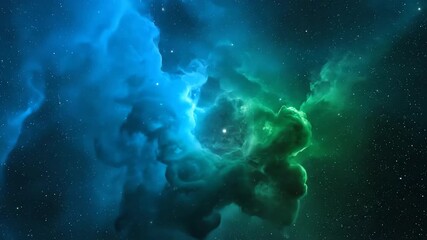 Wall Mural - a vibrant seamless loop of a cosmic cloud, showcasing dynamic plumes of green and electric blue mist