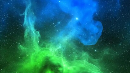 Wall Mural - a vibrant seamless loop of a cosmic cloud, showcasing dynamic plumes of green and electric blue mist