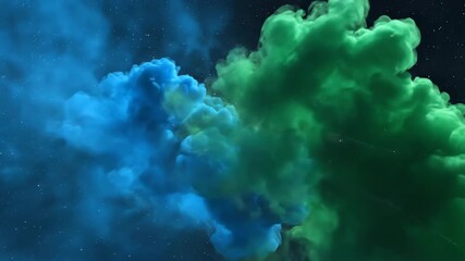 Wall Mural - a vibrant seamless loop of a cosmic cloud, showcasing dynamic plumes of green and electric blue mist