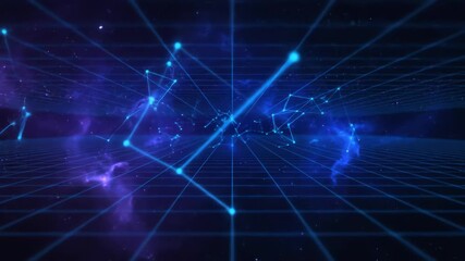 Wall Mural - abstract cybernetic blue grid lines animate and shift in a seamlessly looping digital galaxy backgro
