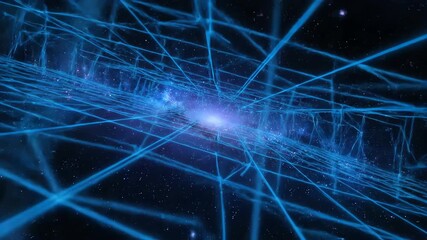Wall Mural - abstract cybernetic blue grid lines animate and shift in a seamlessly looping digital galaxy backgro