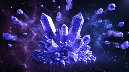 Wall Mural - abstract glowing sapphire crystal formations grow and dissolve in a seamlessly looping cosmic enviro