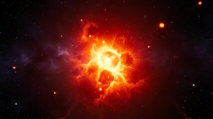 Wall Mural - An energetic seamlessly looping video of cosmic fiery red and bright yellow hues exploding and scattering like solar flares energy, burst, scattering