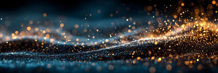 Wall Mural - Abstract background with Dark blue and gold particle. Christmas Golden light shine particles bokeh on navy blue background