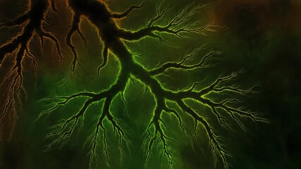 Wall Mural - cosmic forest green and earthy brown hues slowly creeping and forming organic, root-like patterns in