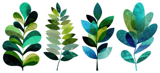 Wall Mural - PNG Colorful abstract leaf designs, element set on transparent background