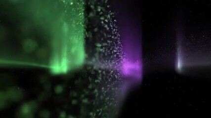 Wall Mural - seamlessly looping video depicting green and purple cosmic particles reminiscent of an aurora boreal