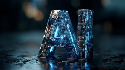 A blue and silver robot made of electronic parts