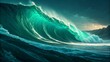 © mystique designs - Majestic turquoise ocean wave crashing with dramatic sky