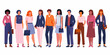 © MituRani - Diverse group of business professionals standing together in modern office attire on a white background