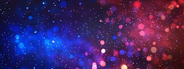 Abstract cosmic background with glowing bokeh lights in blue and red hues