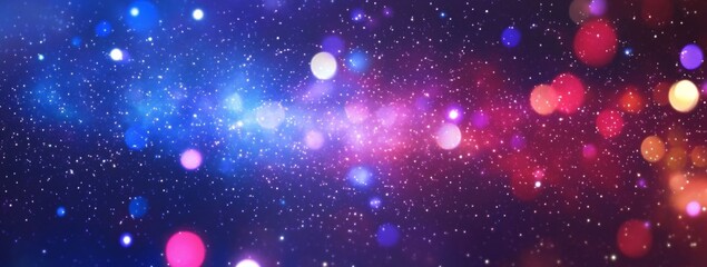 Colorful cosmic nebula with glowing stars and bokeh effects in deep space