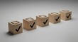 © iCreative - Wooden cubes with check marks arranged in a row representing choices and decisions