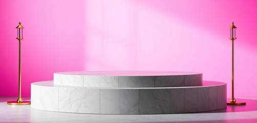 Wall Mural - Elegant grey stone podium on vibrant pink backdrop,  stone,  background