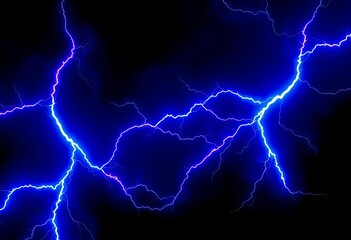 Wall Mural - Abstract electric blue and purple lightning bolts on black background, glowing energy,  digital,  bright