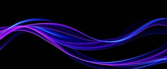 Wall Mural - Abstract swirling purple and blue lines on black background , space, art
