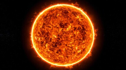 Wall Mural - Close-up view of a fiery sun emitting light and heat in deep space with background stars.