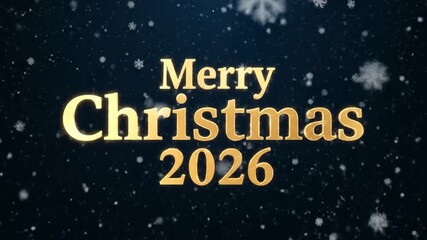 Merry Christmas 2026 Celebration with Snowflakes and Golden Text