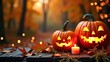 © By Felis - Halloween Background with Pumpkins Glowing by Candlelight