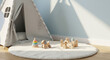 © Peter Hai - Cozy nursery corner with a teepee play tent wooden toys and soft rug bathed in sunlight