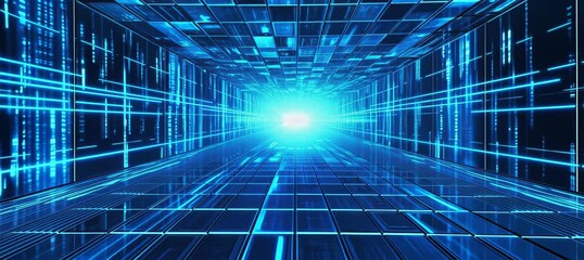 Futuristic cyberspace digital virtual space portal. Generative video AI technology.	
