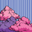 ©  Sheton - 복고풍 벡터 스타일의 핑크색과 보라색 구름 일러스트레이션